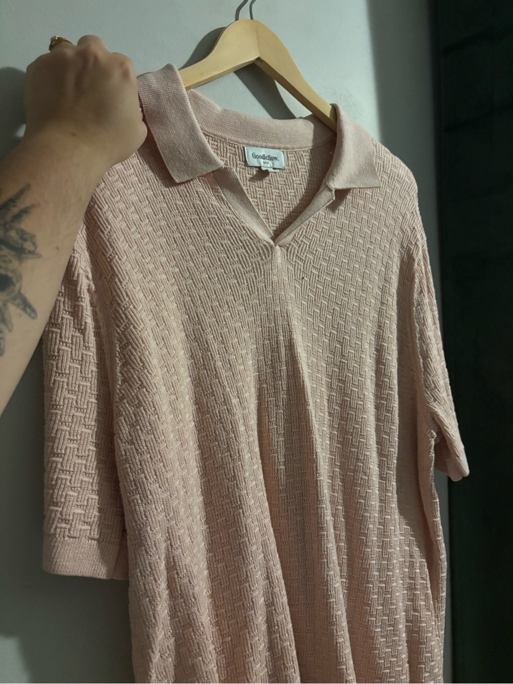 Goodfellow & Co Mens Textured Pink V-neck Polo Knit Top